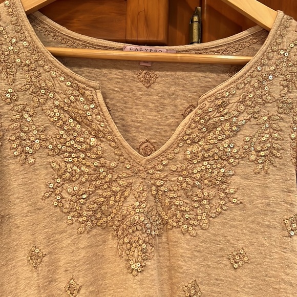 Calypso St. Barth Camel Linen Tunic Size Small - Picture 2 of 4